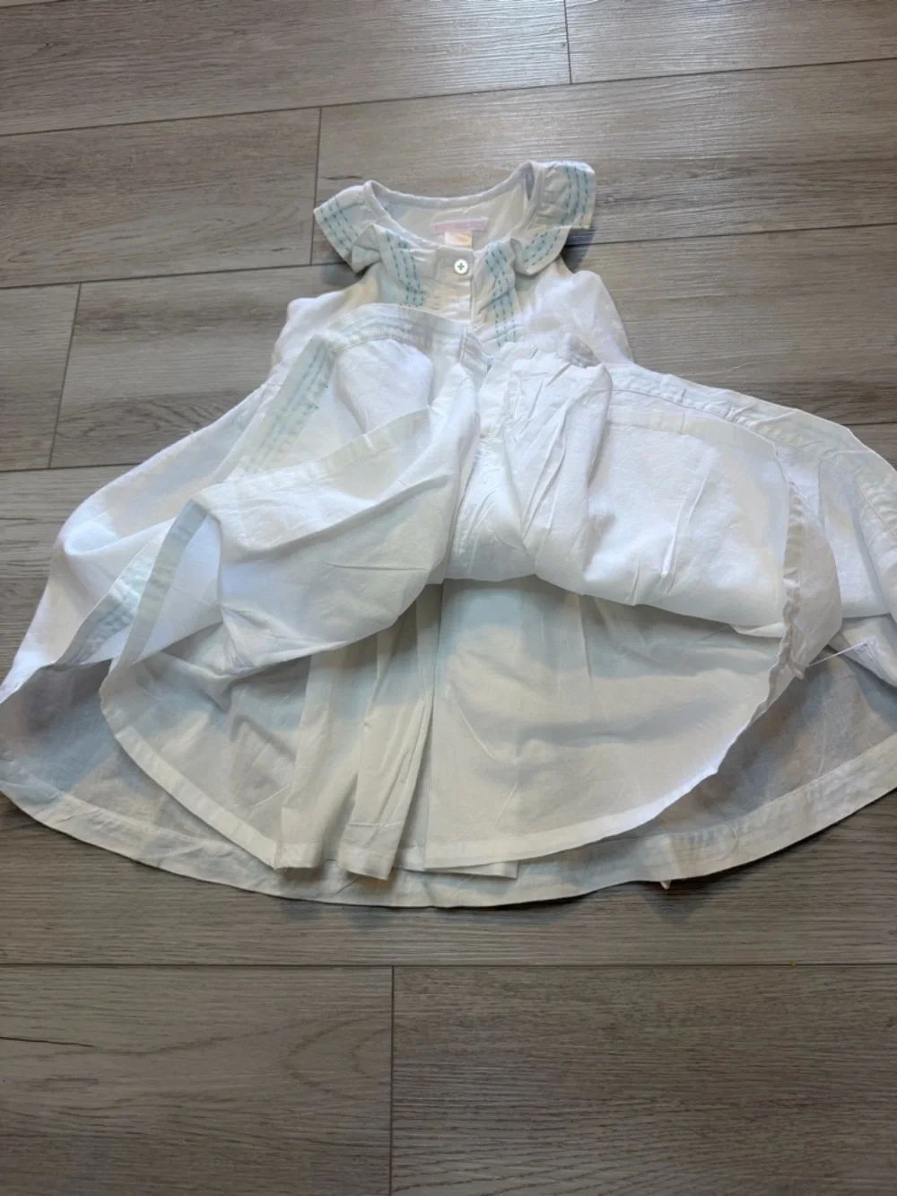 Janie And Jack Pickstitched Linen Dress Sz 2 2T White Ruffle Photo Shoot Classic